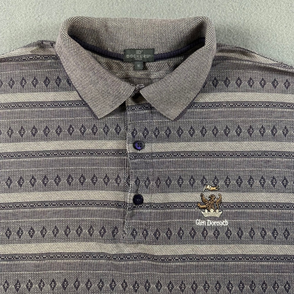 Dockers Golf Mens Purple Geometric Stripe Polo Shirt Glen Dornoch Size M Cotton